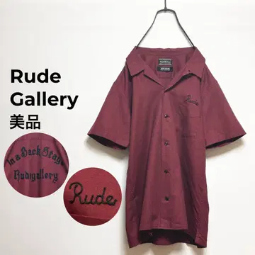 Rude Gallery 새상품급 반팔 오픈 카라 셔츠 버건디 자수