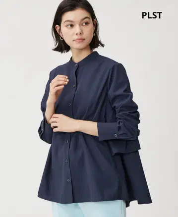PLST 백 프릴 밴드 카라 셔츠