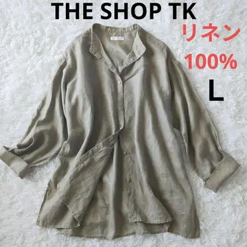 THE SHOP TK 린넨 100% 오버 사이즈 셔츠 카키 L
