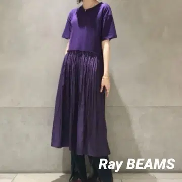 Ray BEAMS 개더 절개 티셔츠 롱 원피스