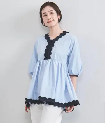 유나이티드 애로우즈 블라우스 셔츠 자수 숏 슬리브
