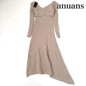 미사용 anuans 카슈쿨 리브 니트 원피스 베이지 아지메