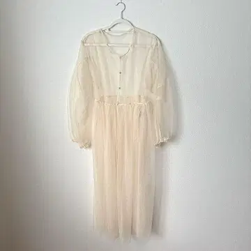 차오패닉 튤 시어 원피스 긴팔 프릴 가운 레이어드