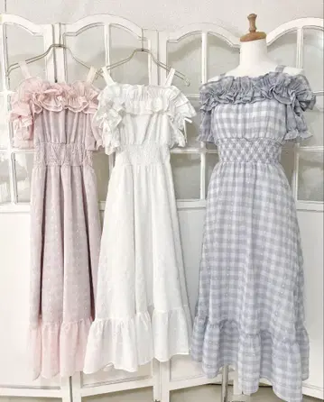 evelyn 라메 프릴 롱 OP 화이트