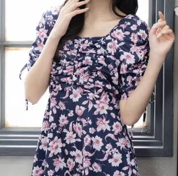 evelyn 오리지널 꽃무늬 개더 롱 원피스 op 네이비 스즈키 히토미
