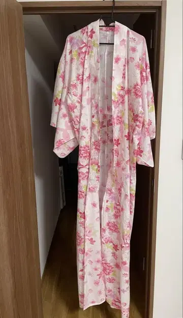 핑크 꽃무늬 유카타 오비 세트