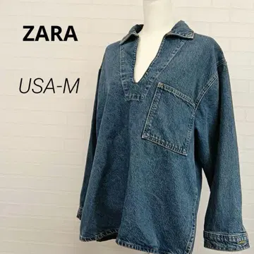 H7001 [ ZARA ] 데님 스키퍼 셔츠 ML 파랑 풀오버 긴팔
