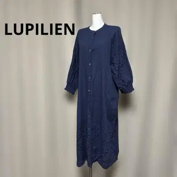 LUPILIEN 네이비 자수 긴팔 롱 원피스