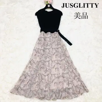 JUSGLITTY 도킹 원피스 자수 이소재 2 롱 벨트