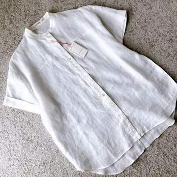 택 포함 새상품 DRESSTERIOR 린넨 블라우스 반팔 자수 화이트