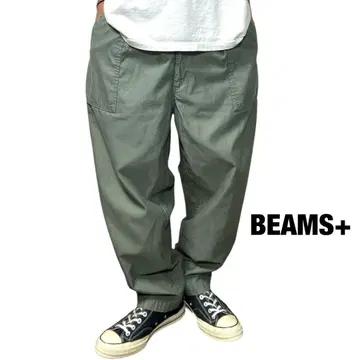 BEAMS PLUS 백 새틴 베이커 팬츠 와이드 패티그 일본제