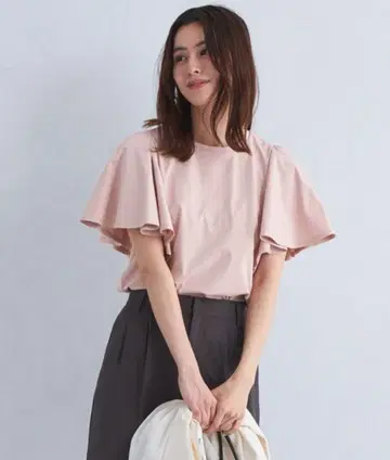 그린 라벨 릴랙싱 프릴 소매 티셔츠 반팔 T 쿨 소재