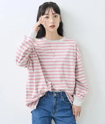 [새상품급] 프릭스스토어 보더 빅 롱T 핑크 x 그레이