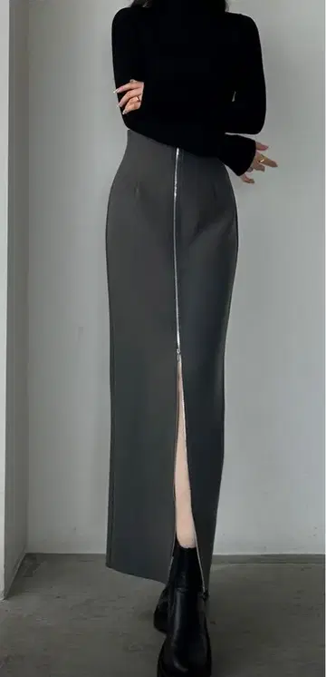 louere 프론트 지퍼 타이트 스커트 하이 웨스트 슬릿
