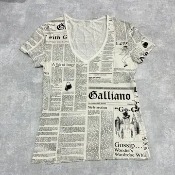 john galliano 00s V넥 티셔츠 뉴스 페이퍼 패턴 올 패턴