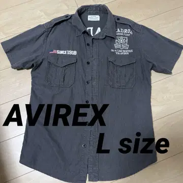 [AVIREX] 반팔 셔츠 워크 셔츠 밀리터리 셔츠 그레이 자수 L
