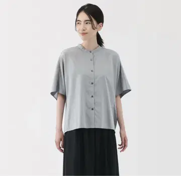 MUJI 여성 부드러운 리오셀 혼방 소매 블라우스 M 스모키 블루