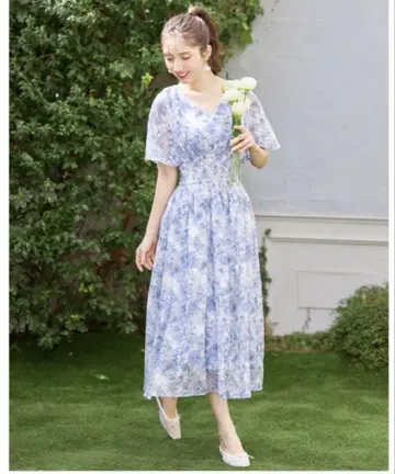 토코 클로젯 허리 셔링 시어 자카드 플라워 원피스