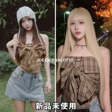 다리치 darich 타탄 체크 리본 베어 탑 베이지 BEG
