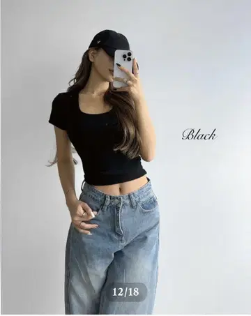 GIEGNE 지앙 U넥 슬림핏 티셔츠 블랙