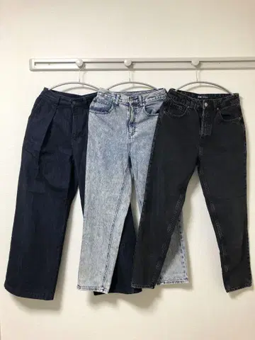 ZARA 블랙 데님 지유 하이웨스트 맘/배기진 3세트
