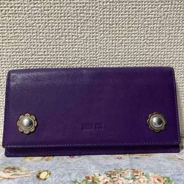 ANNA SUI 빈티지 버튼 얇은 타입 장지갑 퍼플 클래시컬
