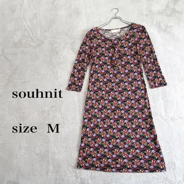 souhnit 꽃무늬 7부 소매 적자색 블랙 그린 원피스 M 사이즈