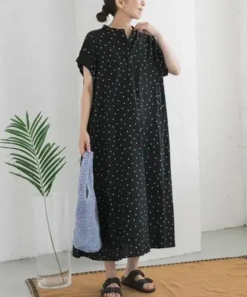 린넨 도트 플레어 원피스