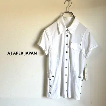 택 포함 새상품 AJ APEK JAPAN 화이트 반팔 셔츠 버튼