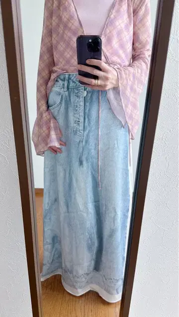zara 데님 프린트 롱 스커트