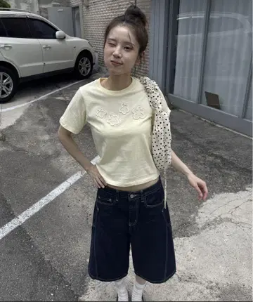 [ 여름 컬러 전개 ] 더플 플라워 와펜 레터링 반팔 티셔츠