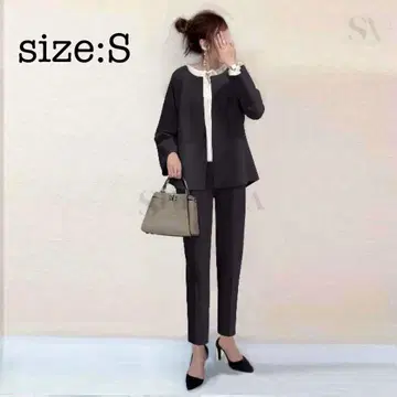 라운드넥 정장 자켓 + 팬츠 2점 SET 업무 의류 세레모니 수트 블랙