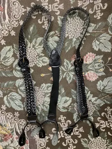서스펜더 Y자형 버튼식 가죽 웨빙 벨트 블랙 우루과이산