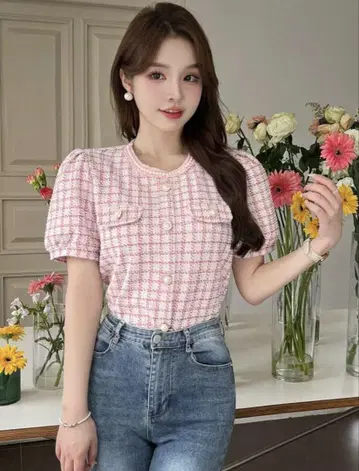 핑크 체크 무늬 셔츠