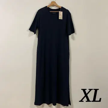 새상품 무인양품 MUGI 원피스 매끄러운 짜임 반팔 원피스 네이비 XL