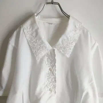 레이스 자수 블라우스 화이트 빈티지 빈티지 레트로 화이트 블라우스