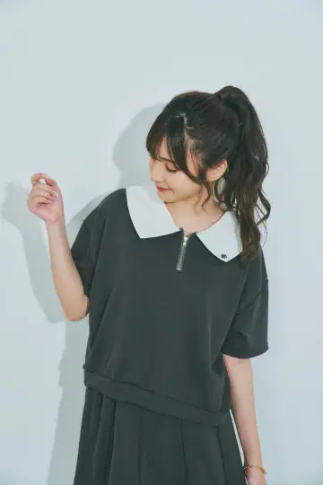 Bokanii 원포인트 로고 하프 지퍼 풀오버, 스커트 [브라운]