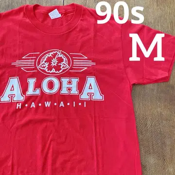 90s 헤인즈 하와이 티셔츠 싱글 스티치 빨간색 빈티지 티셔츠
