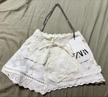 택 포함 미사용 새상품 ZARA 레이스 디테일 자수 미니 버킷 백
