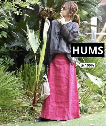 HUMS 린넨 100% 롱 스커트 핑크