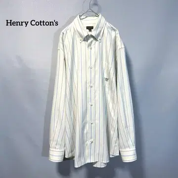Henry Cotton's 코튼 셔츠 긴팔 스트라이프 자수 로고 43