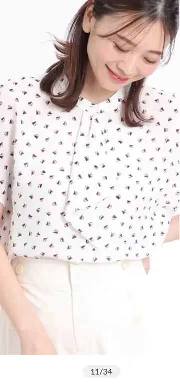 리플렉트 접촉 냉감 요트 패턴 프린트 프릴 블라우스