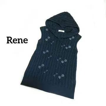Rene 후드 부착 슬리브리스 리본 장식 니트탑