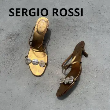 SERGIO ROSSI 골드 스트랩 뮬 투명 비즈