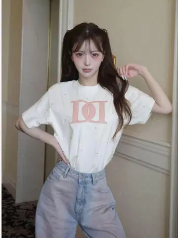 Darich 다리치 퀼팅 아플리케 비쥬 T셔츠 핑크