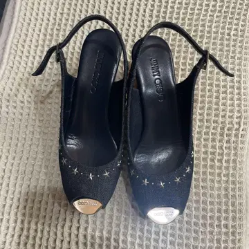 JIMMY CHOO 네이비 오픈토 웨지힐 24 또는 245cm
