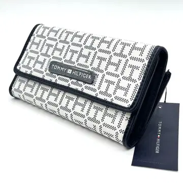 TOMMY HILFIGER 3단 반지갑 화이트/블랙 모노그램