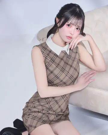 미셸 마카롱 체크 미니 원피스