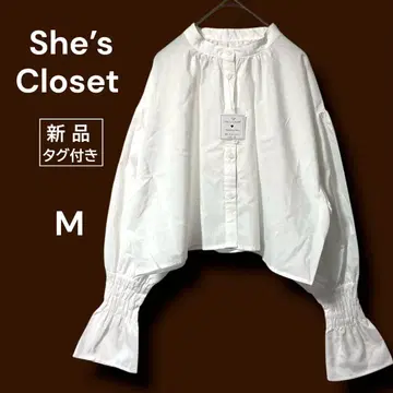 새상품 she's closet 벌룬 슬리브 크롭 셔츠 블라우스 화이트 M