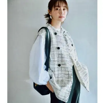 미라 오웬 베스트 트위드 베스트 슬리브리스 상의 새상품급
